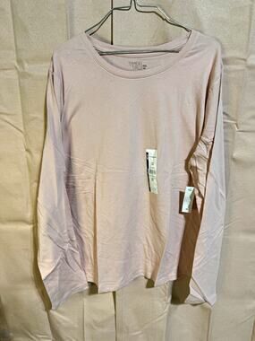 Time and Tru Round Neck Long Sleeve Knit T-Shirt Womens Solid Pink XXL 20 NWT